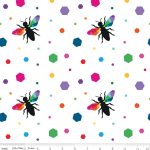 Create Colour Hexie Bees White, 25cm cut WOF