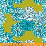 Mums, Blue on lime background, 25cm cut WOF