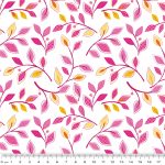 Serendipity, Small Vine Pink and yellow on white, 25cm cut WOF