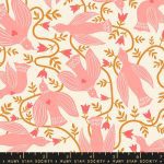 Endpaper, Coral birds on natural, 25cm cut WOF